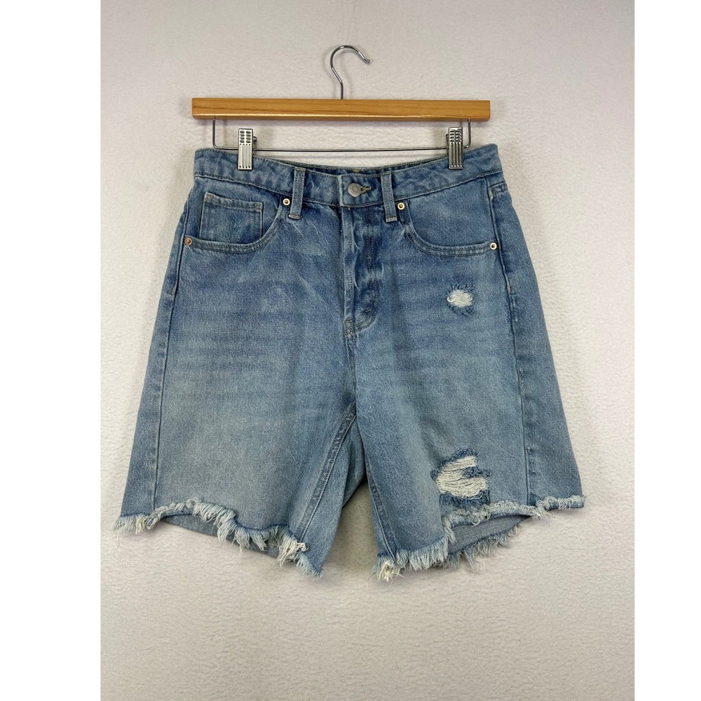 Grunge Wild Fable Womens 4 Light Blue High Rise Distressed Bermuda Denim Shorts